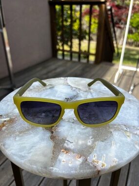 Matte Yellow Green Rectangular Sunglasses with Dark Lenses